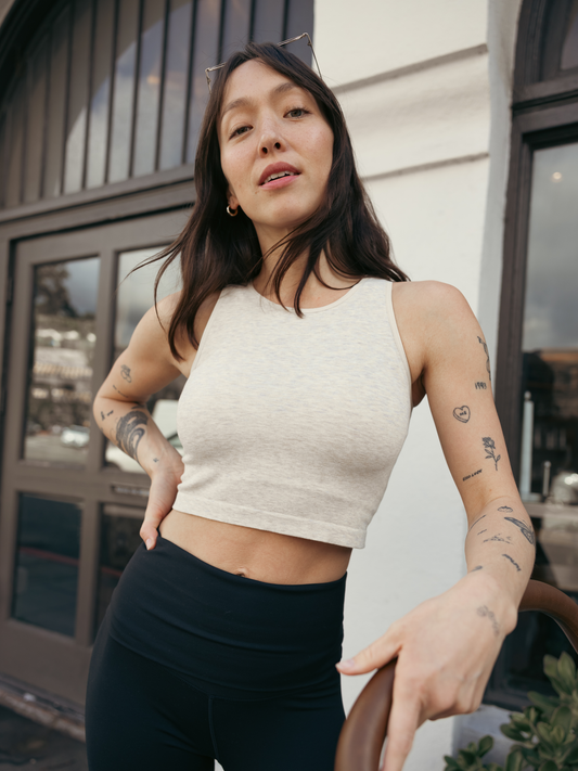 Sublime® Bamboo Maternity & Nursing Longline Bra Top | Oatmeal Heather