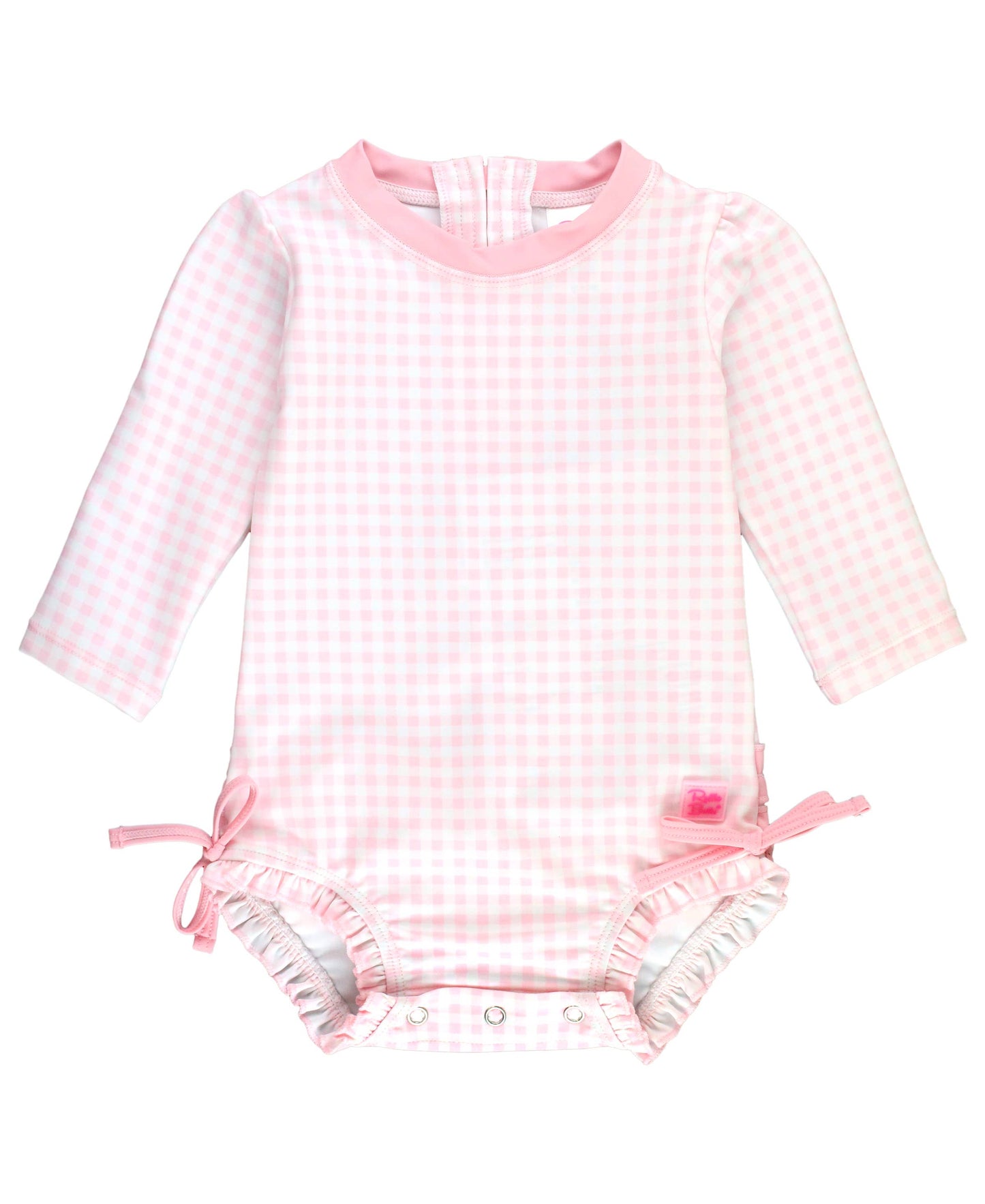 Baby Girls Pink Gingham Long Sleeve One Piece Rash Guard Swimsuit