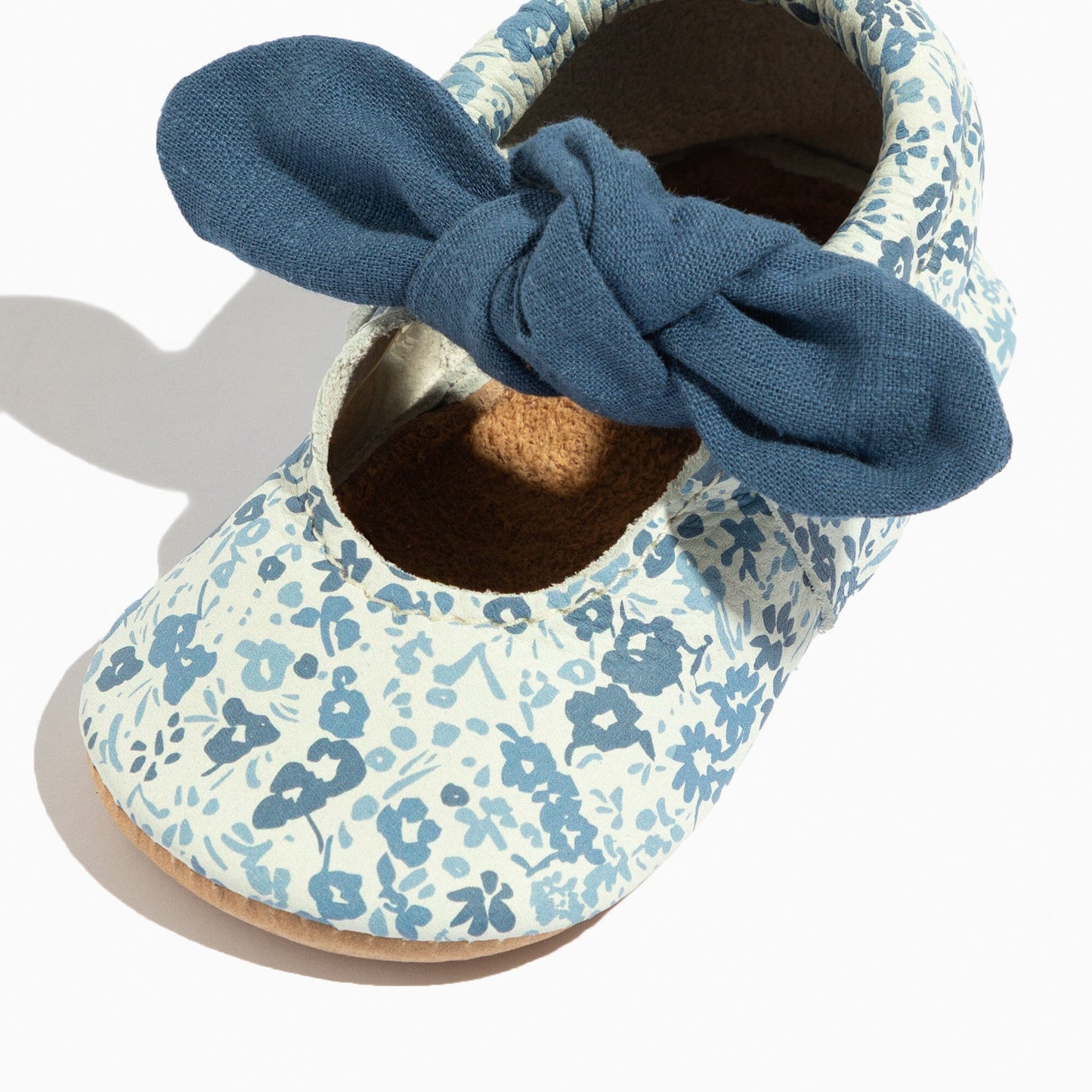 Blue Blooms Knotted Bow Baby Shoe