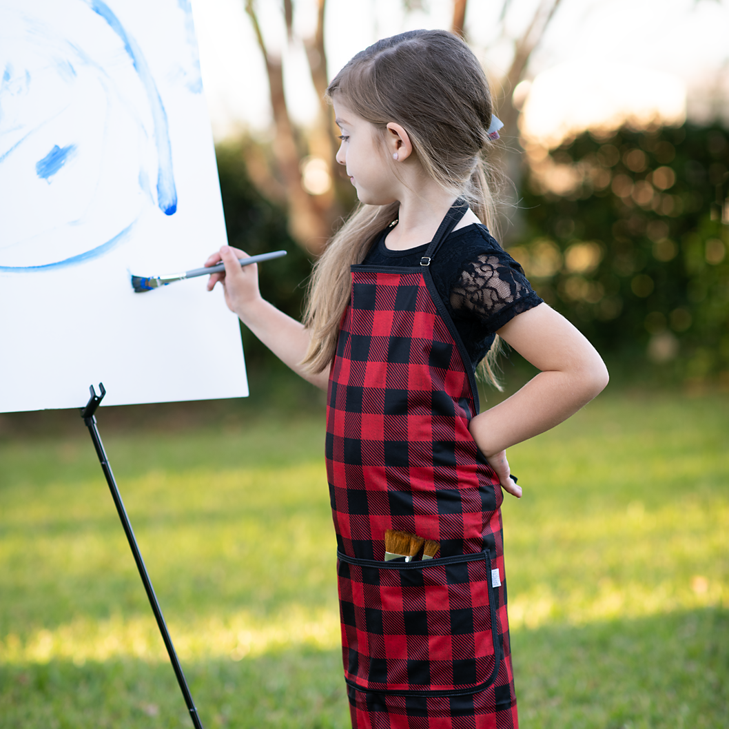 Red Buffalo Plaid Apron - fits sizes youth small through adult 2XL