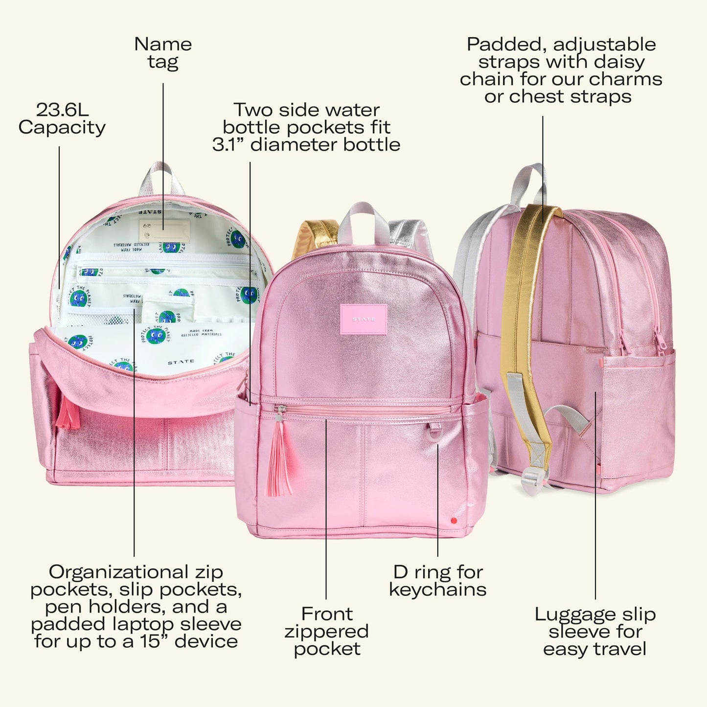 Lilac Chevron Pocket Backpack