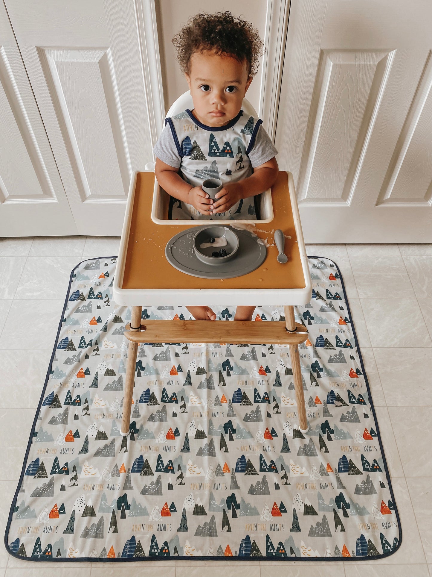 Adventure Awaits Splash Mat - A Waterproof Catch-All for Highchair Spills and More!