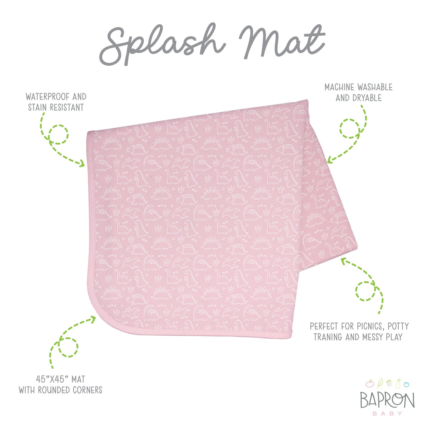 Dino Friends - Blush Splash Mat - A Waterproof Catch-All for Highchair Spills and More!