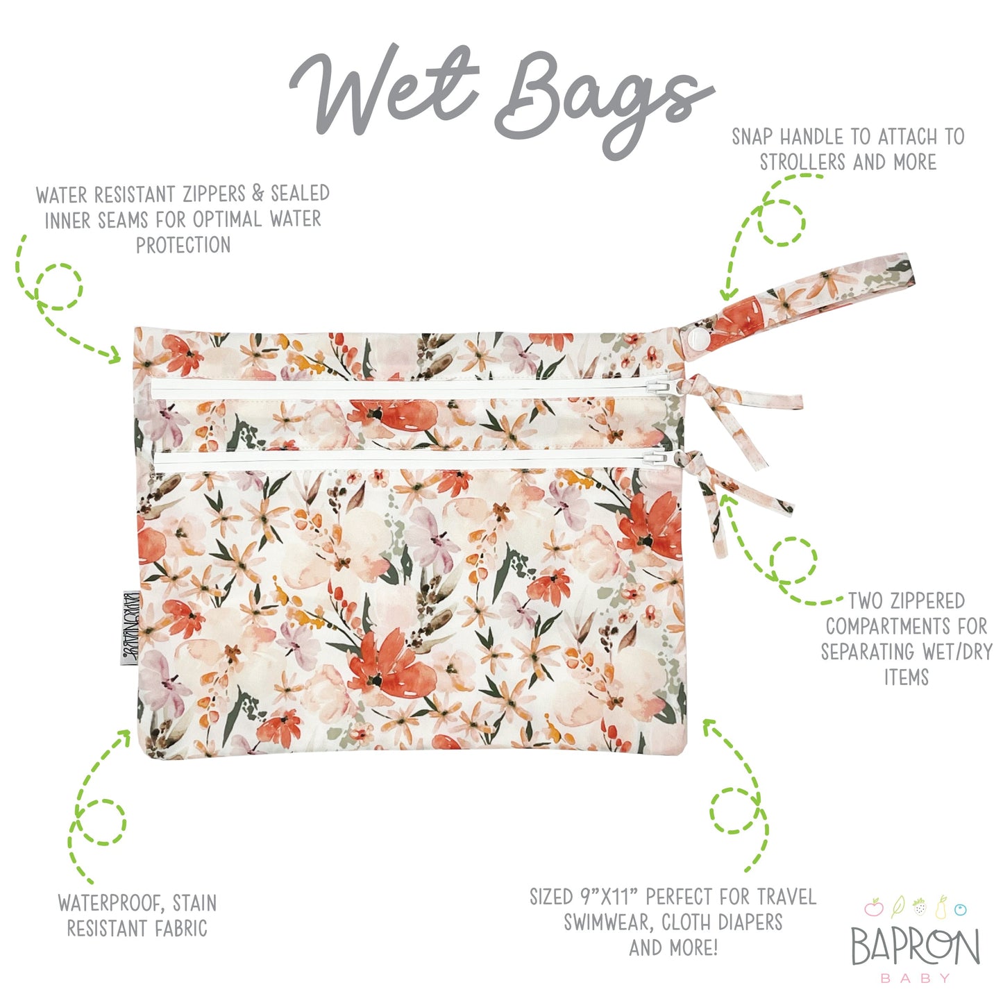 Peachy Dreams - Waterproof Wet Bag (For mealtime, on-the-go, and more!)