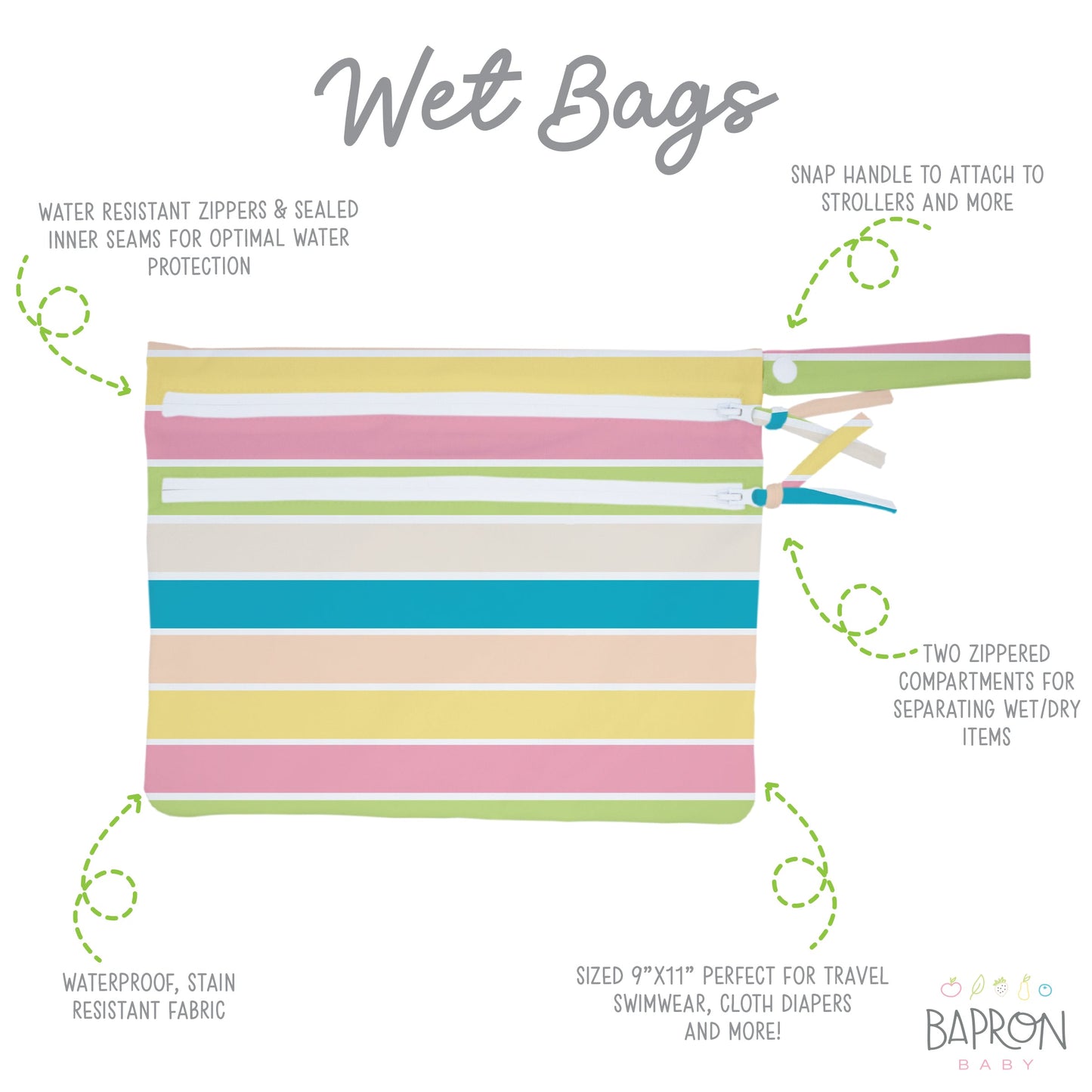 Rainbow Stripes - Waterproof Wet Bag (For mealtime, on-the-go, and more!)