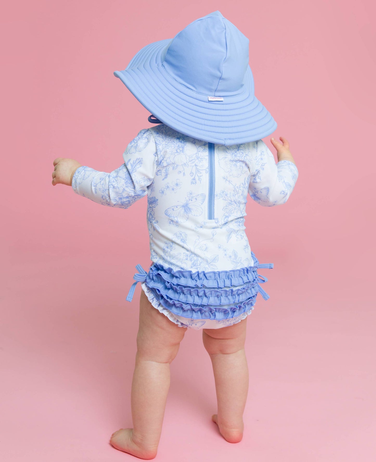 Baby Girls Periwinkle Butterfly Garden Long Sleeve One Piece Rash Guard Swimsuit