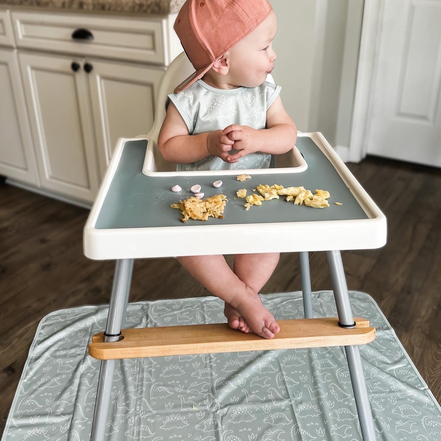 Dino Friends - Sage Splash Mat - A Waterproof Catch-All for Highchair Spills and More!