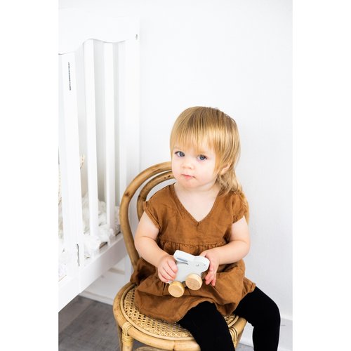 Your little baby girl or baby boy will love playing, racing and hopping with this adorable wooden bunny push toy by Pearhead!
• Includes one wooden gray toy bunny p