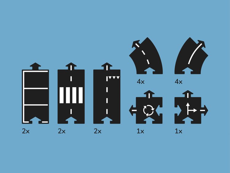 The 16 piece set provides a great introduction to waytoplay. You can always add and expand your road by purchasing additional sets.
The flexible rubber road is great