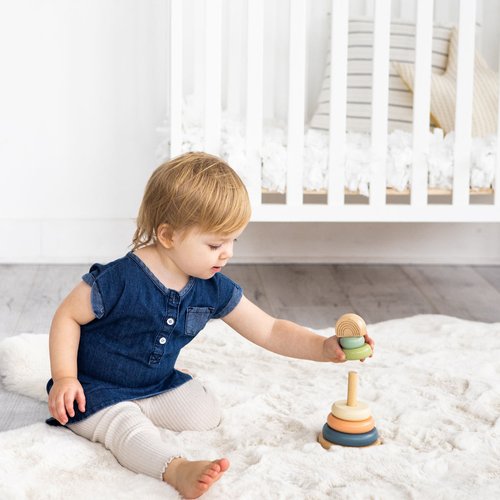 • Your little baby girl or baby boy will love playing, stacking and interacting with this adorable wooden rainbow toy by Pearhead!
• Includes wooden base and peg wit