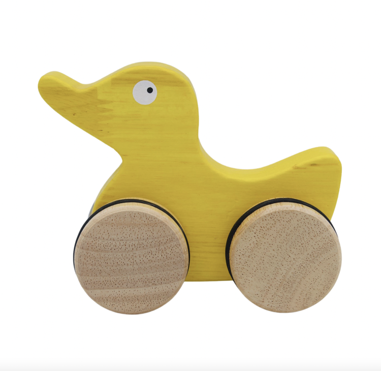 Little ones will zoom towards fun with these great push-arounds! Available in Dog, Duck, and Car! Developed to aid balance and fine motor skills, this eco-friendly t
