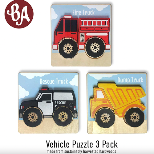The BeginAgain Toys Truck Puzzles 3-Pack will help children practice fine motor skills, such as hand-eye coordination. It will also help to stimulate critical thinki