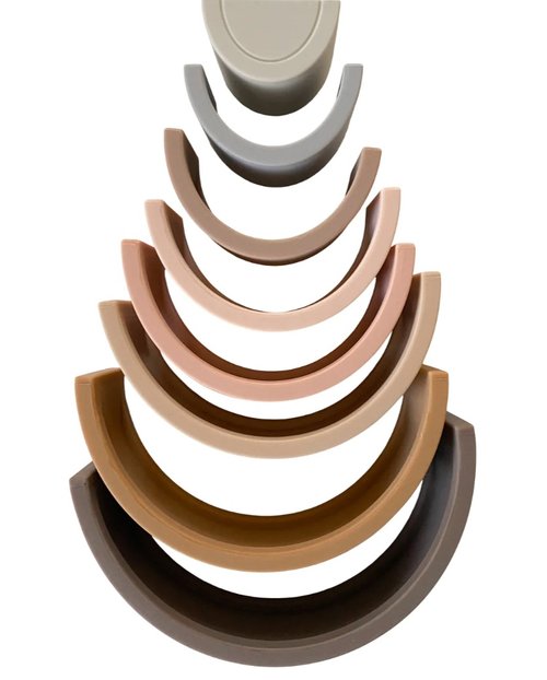 The Silicone Rainbow Teething Stacker is the ultimate multi-purpose toy. Teething + Play! Your baby will quickly discover how the stacking arches make the best sooth