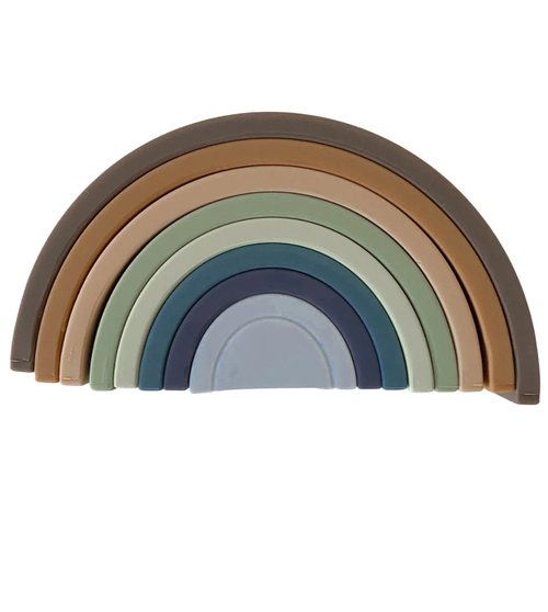 The Silicone Rainbow Teething Stacker is the ultimate multi-purpose toy. Teething + Play! Your baby will quickly discover how the stacking arches make the best sooth