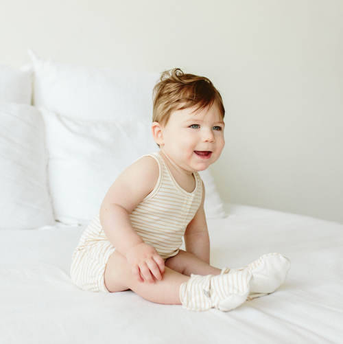 The Goumi piece everyone’s been asking for. Our romper is the coziest day wear for your babes. Perfect for warm weather play and cozy enough for sleep. Plus it looks