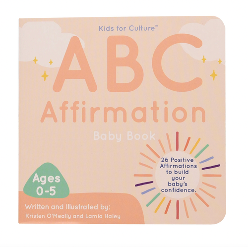 The ABC Affirmation Baby Book (6" x 6” board book) includes 26 positive affirmations to build babies' confidence. This book is illustrated to mirror different skin
