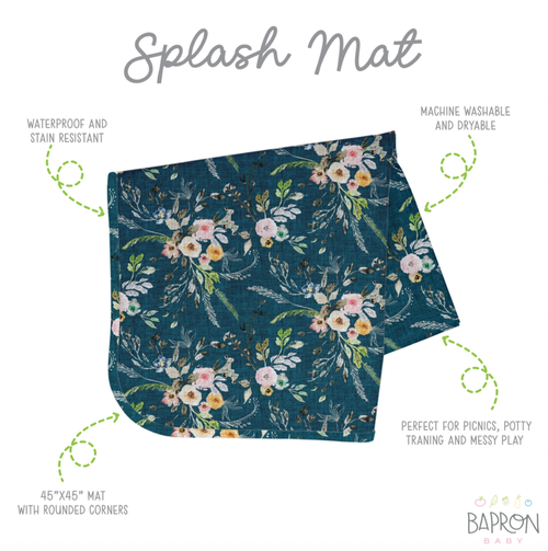 This lightweight, waterproof mat is 45" in diameter and is designed to catch spills and splashes.
Ideal for:
- Under the high chair
- Indoor/Outdoor Picnics
- Po