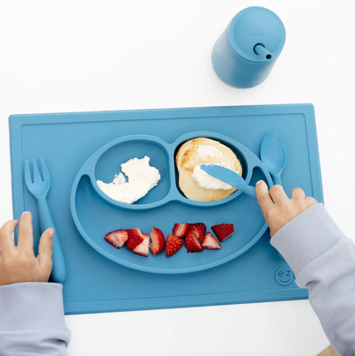 Learning self-feeding skills with utensils is an important developmental milestone. The ezpz Happy Utensils are designed to help older toddlers / presch