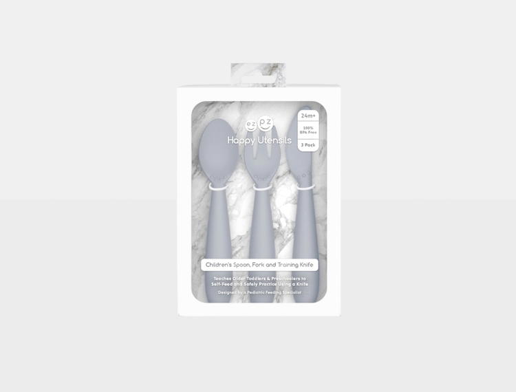 Learning self-feeding skills with utensils is an important developmental milestone. The ezpz Happy Utensils are designed to help older toddlers / preschoo