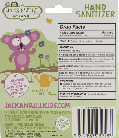 Kills 99.99% germs. Cute silicone holder included - can be attached to bag or keychain.
Fragrance free. Rinse free. Alcohol free.
Includes two bottles of hand saniti