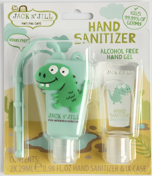 Kills 99.99% germs. Cute silicone holder included - can be attached to bag or keychain.
Fragrance free. Rinse free. Alcohol free.
Includes two bottles of hand saniti