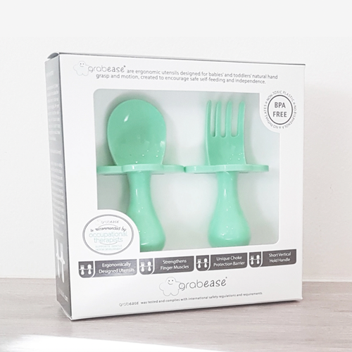 Grabease utensils are one of the safest ways for babies to start self feeding. Our individual sets come with one pair of utensils. Comes with spoon and fork
