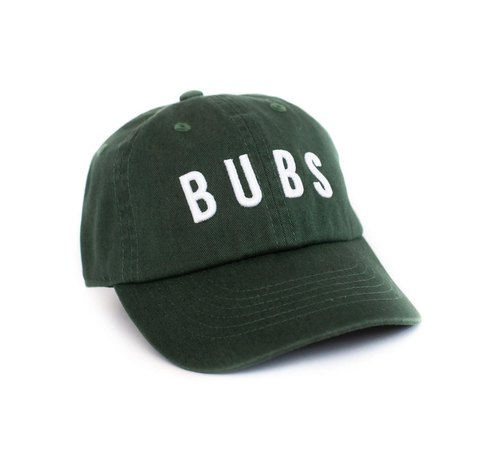 Toddler Size (1-4 Years): 21”
Black “BUBS” hat featuring adjustable back with metal closure. Letters are embroidered.