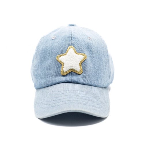 Toddler Size (1-4 Years): 21”
Denim hat with sewn-on terry star. Adjustable back with metal closure.