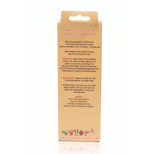 Soft silicone bristles, gentle on tiny teeth and sensitive gums, 100% medical/food grade silicone, BPA and PVC free.
Double sided - cleans top and bottom, front and