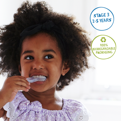 Soft silicone bristles, gentle on tiny teeth and sensitive gums, 100% medical/food grade silicone, BPA and PVC free.
Double sided - cleans top and bottom, front and