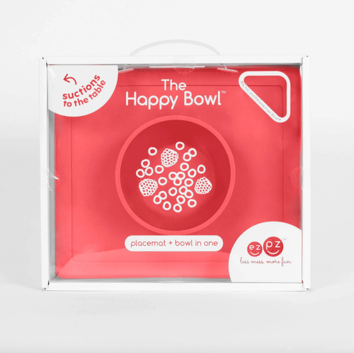 The ezpz Happy Bowl is an all-in-one placemat + bowl that suctions to the table, which means that it captures the mess and eliminates tipped bowls and plates. The