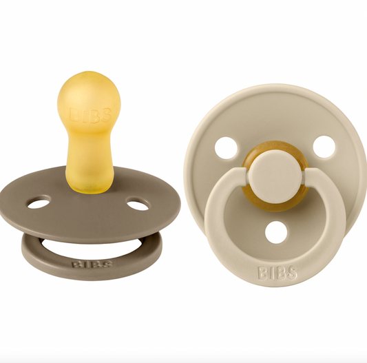 Our Colour pacifier is the original BIBS pacifier and has been on the market for over 40 years. It has the signature round BIBS shield with three vent holes and rou