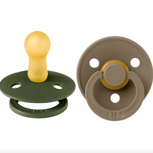 Our Colour pacifier is the original BIBS pacifier and has been on the market for over 40 years. It has the signature round BIBS shield with three vent holes and rou