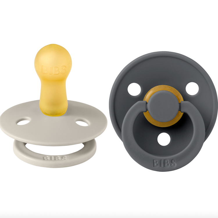 Our Colour pacifier is the original BIBS pacifier and has been on the market for over 40 years. It has the signature round BIBS shield with three vent holes and rou