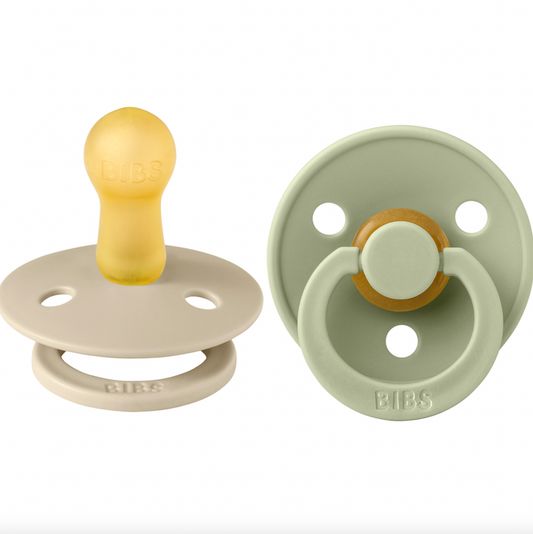 Our Colour pacifier is the original BIBS pacifier and has been on the market for over 40 years. It has the signature round BIBS shield with three vent holes and roun