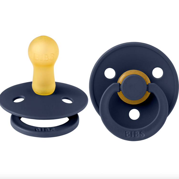 Our Colour pacifier is the original BIBS pacifier and has been on the market for over 40 years. It has the signature round BIBS shield with three vent holes and roun