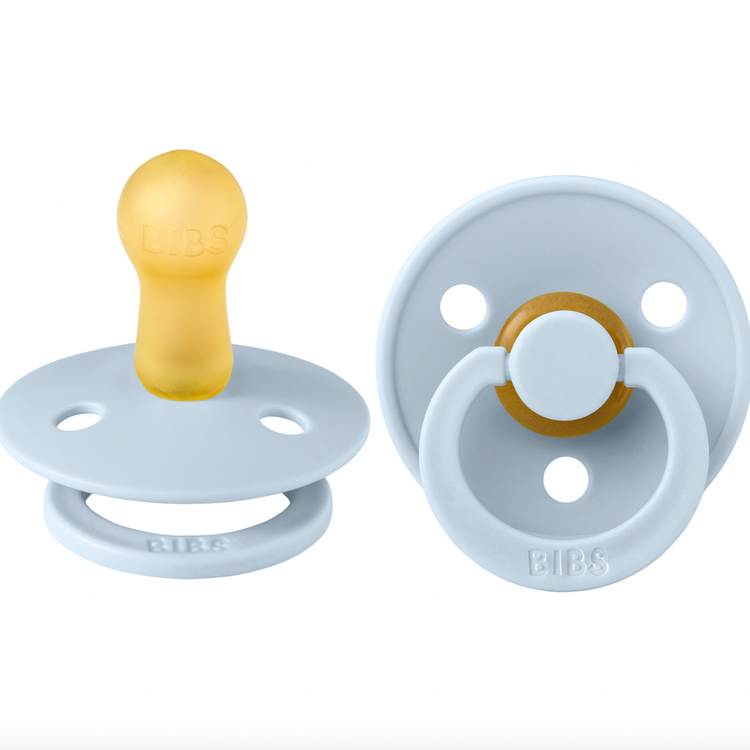 Our Colour pacifier is the original BIBS pacifier and has been on the market for over 40 years. It has the signature round BIBS shield with three vent holes and rou