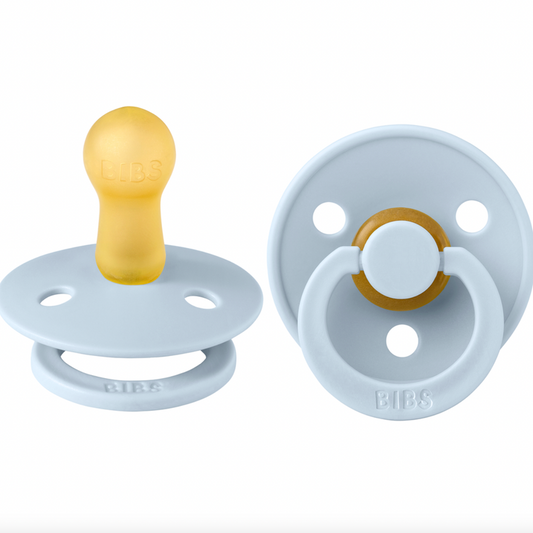 Our Colour pacifier is the original BIBS pacifier and has been on the market for over 40 years. It has the signature round BIBS shield with three vent holes and rou