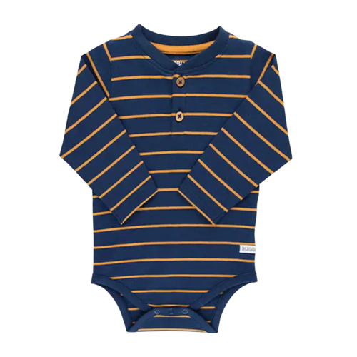 Your little dude will be cute and comfortable in this long sleeve cotton knit bodysuit. Nickel-free snaps makes changing quick and easy. Have fun mixing and matching