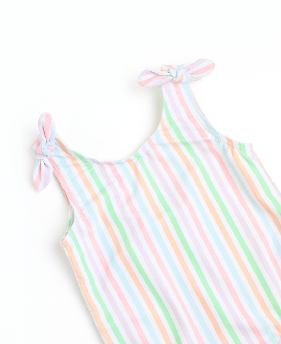 Girls Pastel Rainbow Stripe Tie Shoulder One-Piece Swimsuit