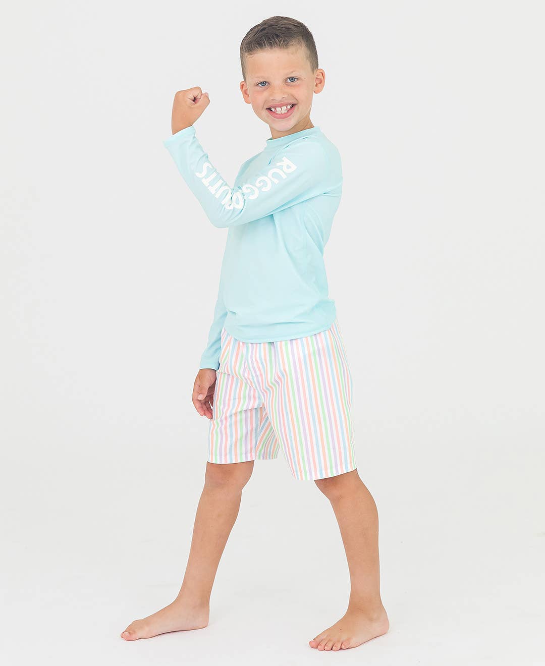 Boys Pastel Rainbow Stripe Swim Trunks