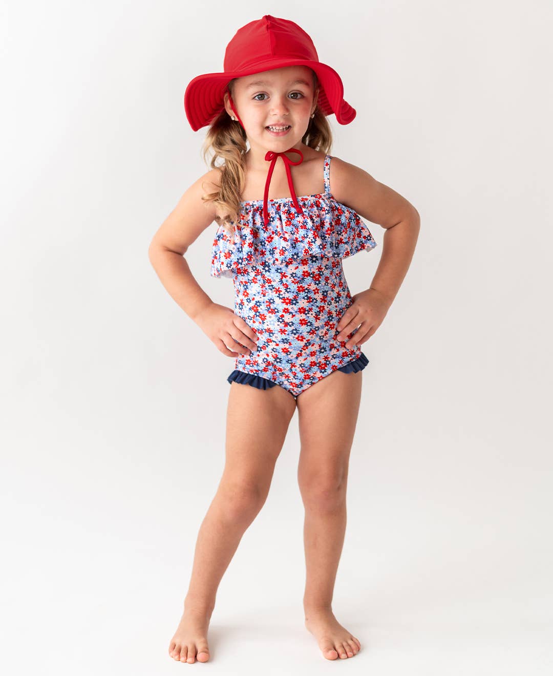 Girls Red White and Bloom Single Ruffle One Piece Swimsuit