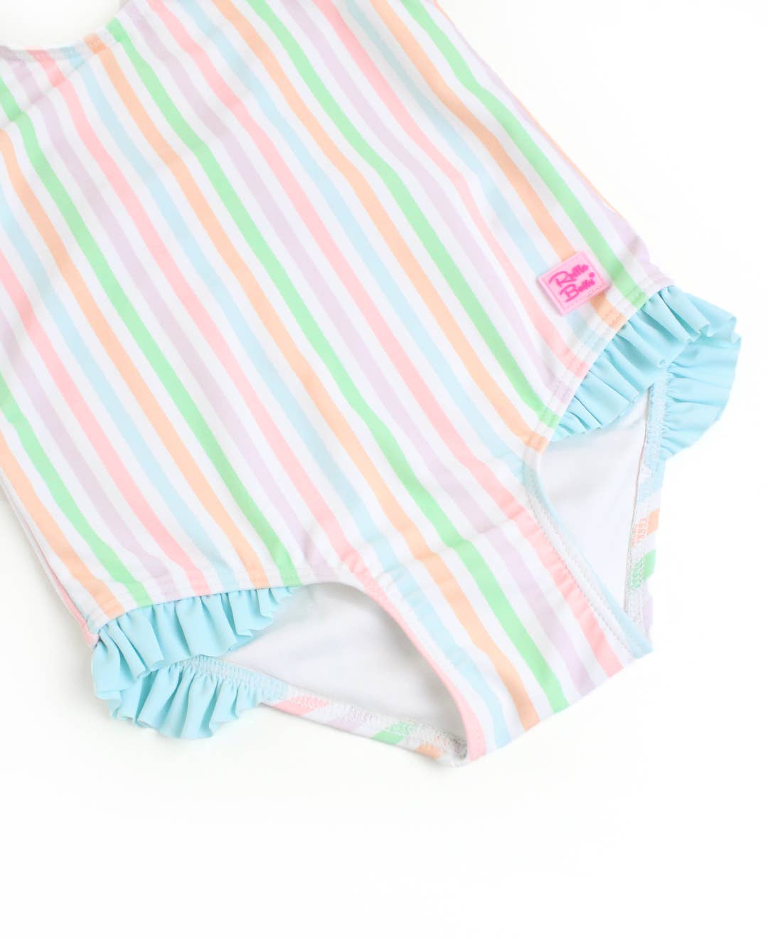 Girls Pastel Rainbow Stripe Tie Shoulder One-Piece Swimsuit