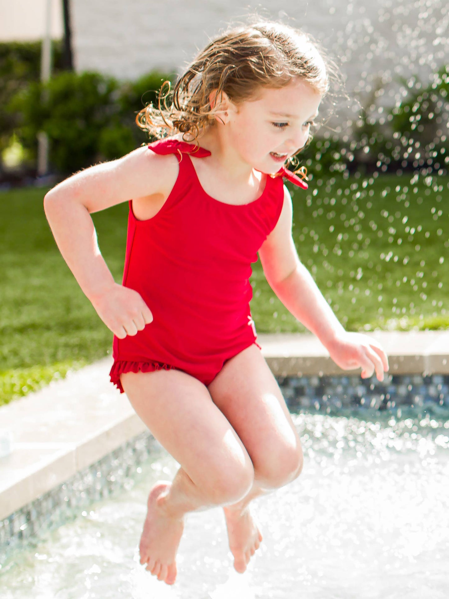 Girls True Red Tie Shoulder One Piece Swimsuit - Red