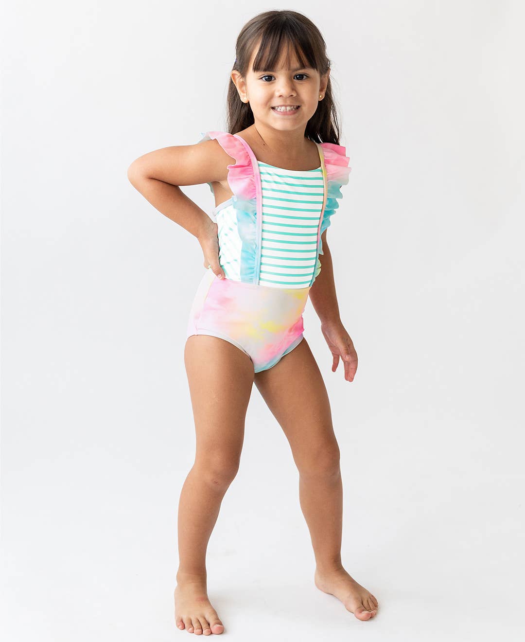 Girls Rainbow Tie Dye Pinafore One Piece Swimsuit