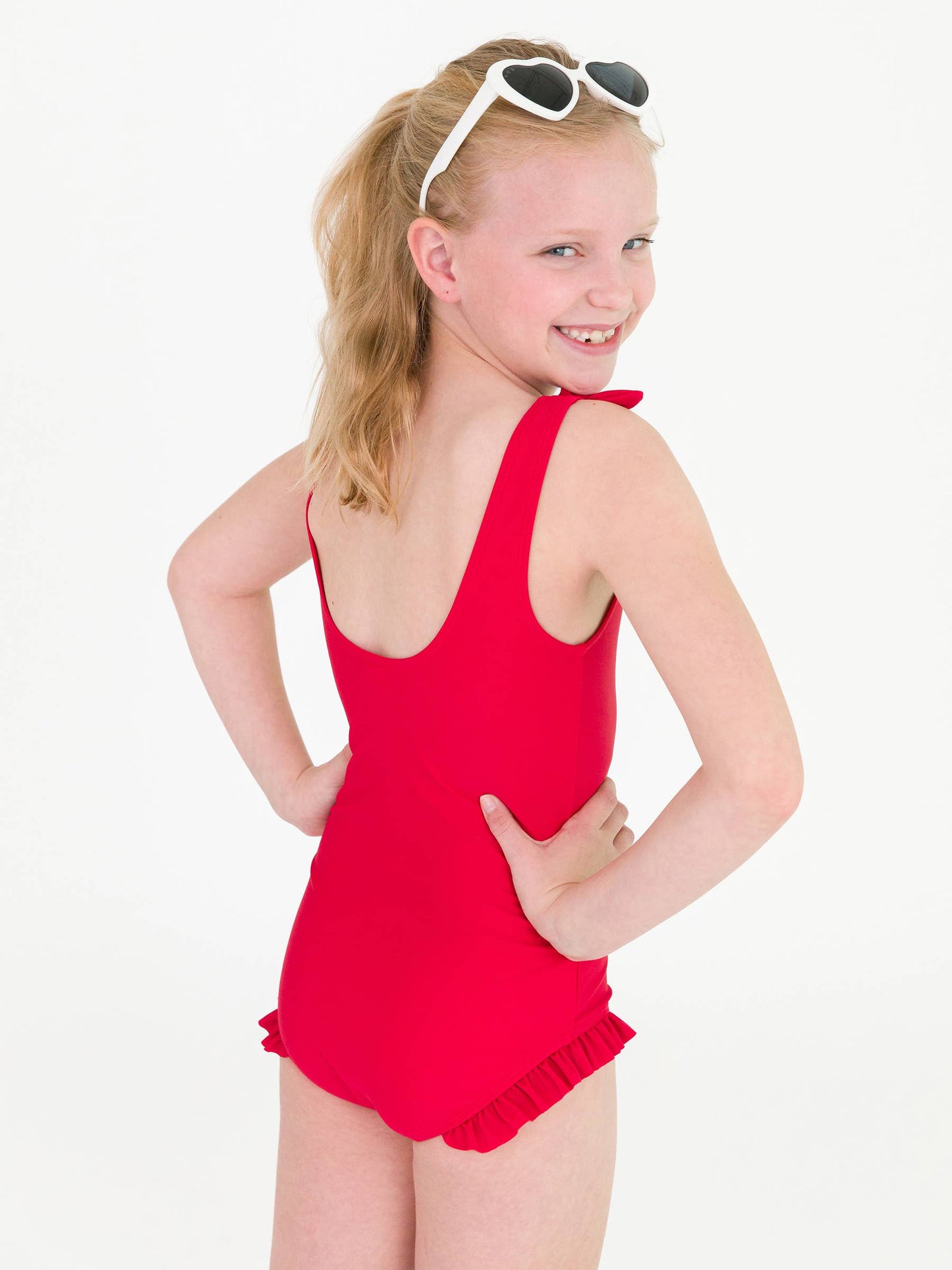 Girls True Red Tie Shoulder One Piece Swimsuit - Red