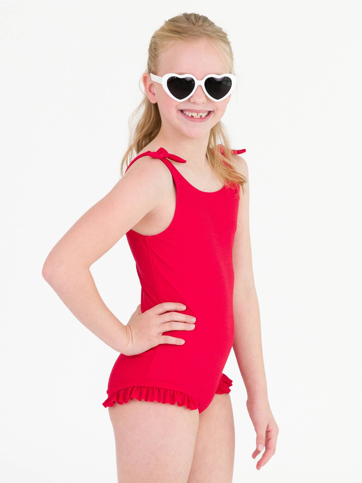 Girls True Red Tie Shoulder One Piece Swimsuit - Red