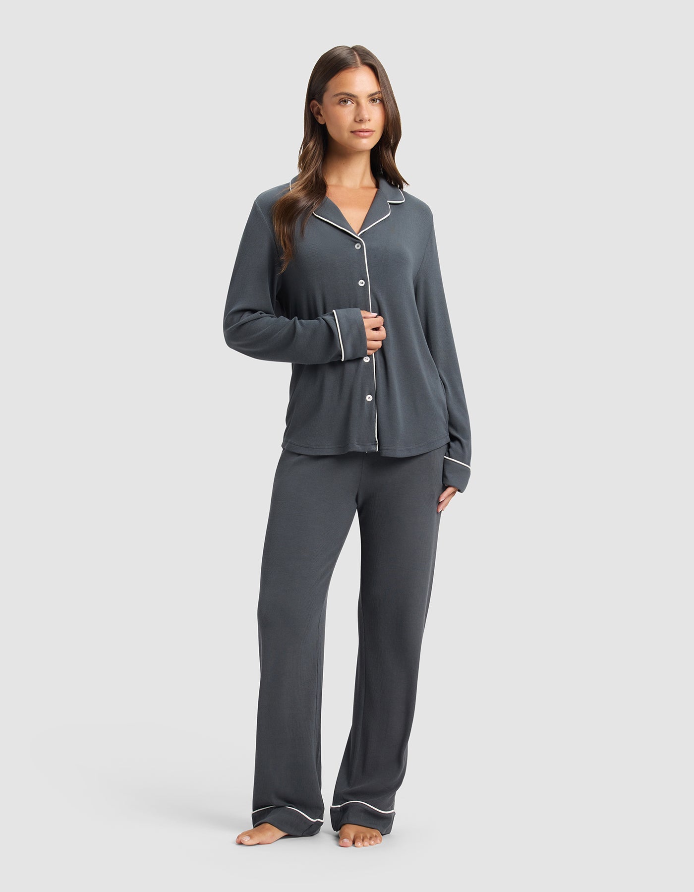 Women's Bamboo Rib-Knit Classic Long Sleeve Pajama Set