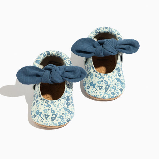 Blue Blooms Knotted Bow Baby Shoe