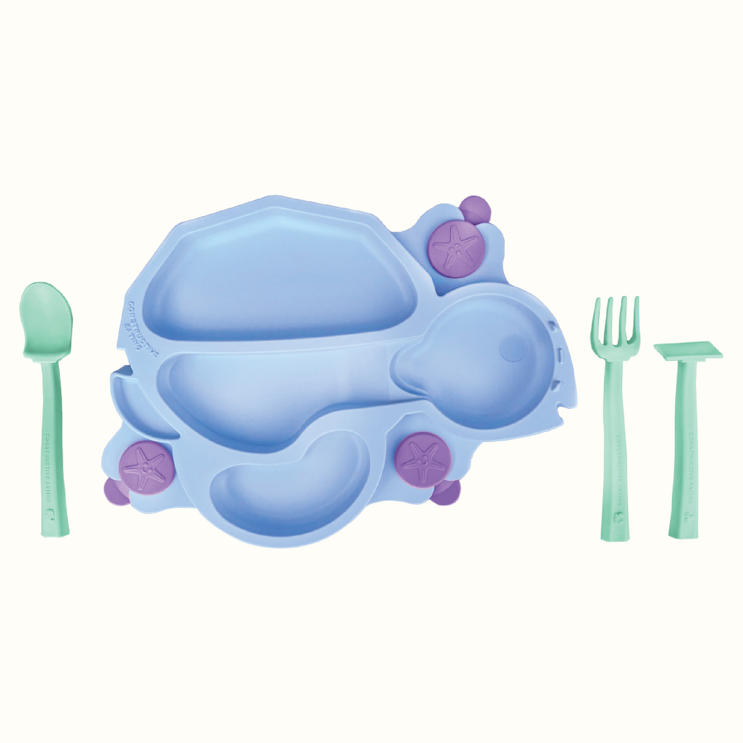 Turtle Training Plate and Utensils - Blue by Constructive Eating